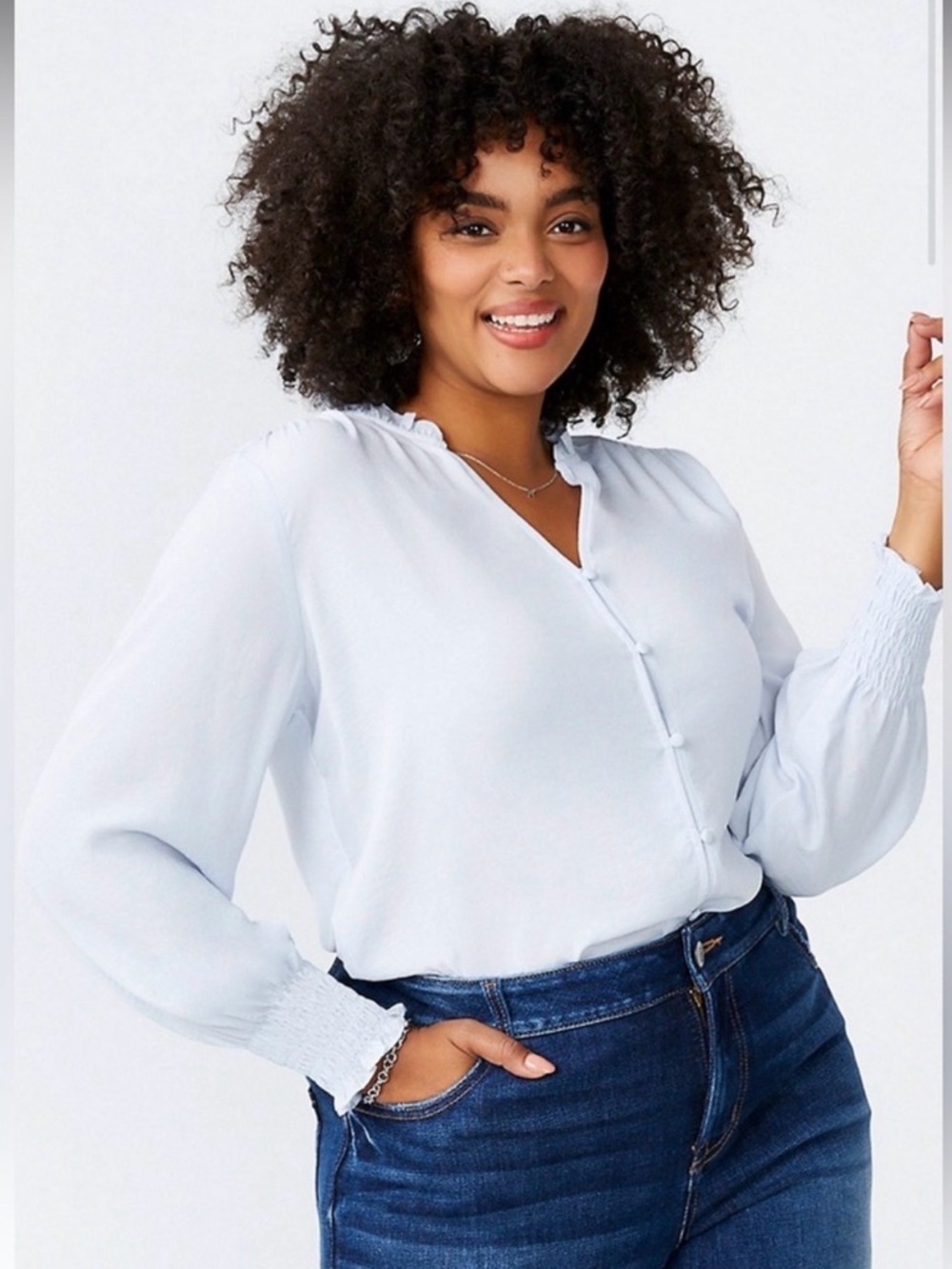 Maurices Pale Blue V-Neck Button-Front Blouse